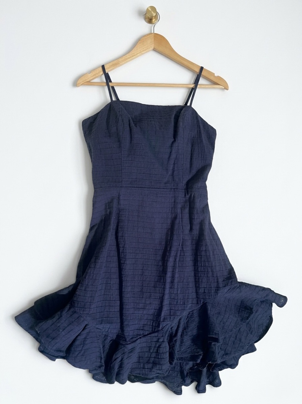 Selfie Leslie Sarah Kay Navy Ruffle Hem Mini Dress Bodycon Party Sz Small - Picture 2 of 5